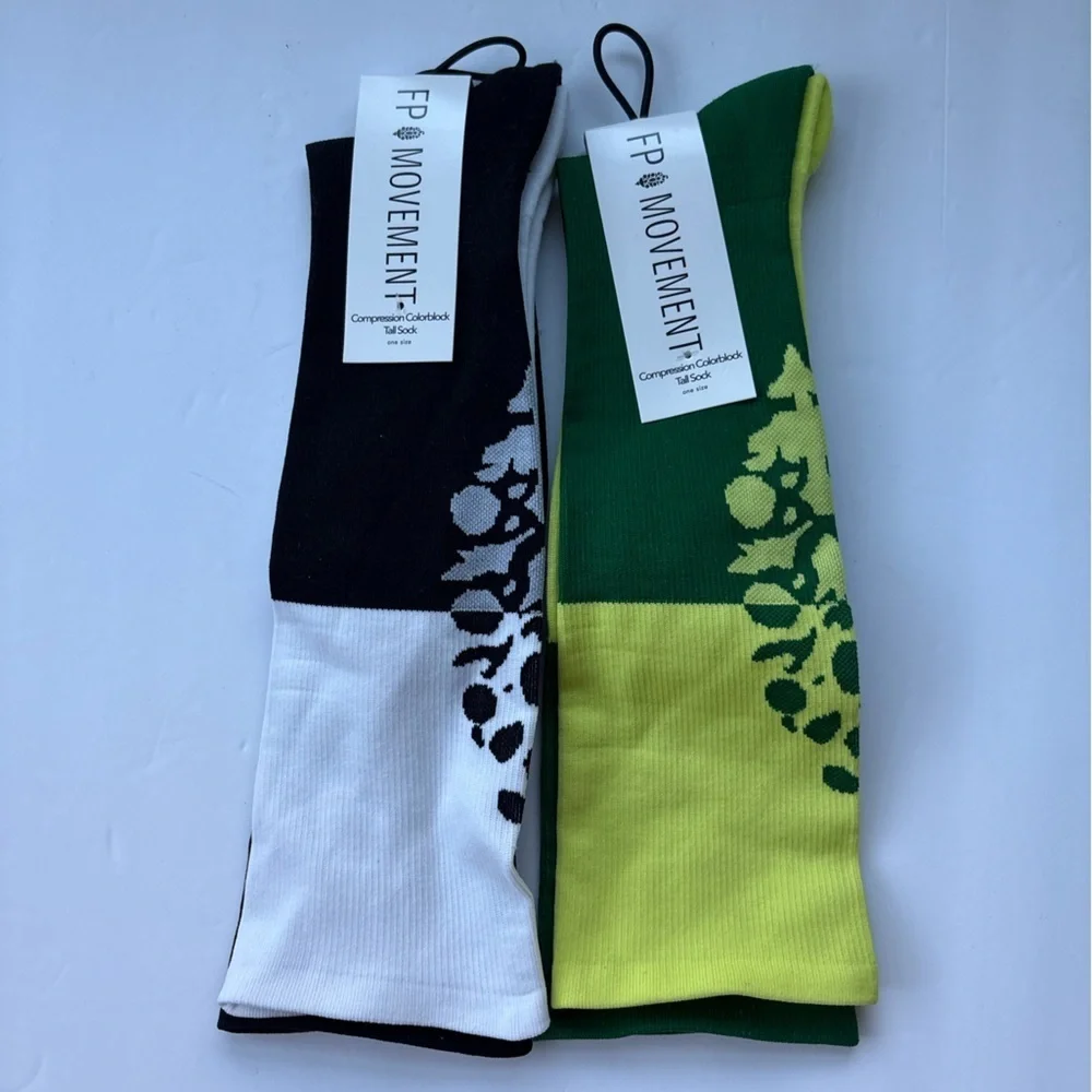 Set of 2 NWT Free People FP Movement Colorblock Buti Compression Tall Socks